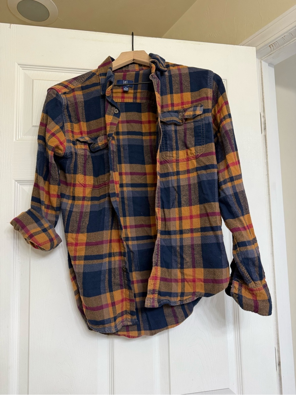 George Plaid Flannel Shirt in Navy, Mustard & Burgundy